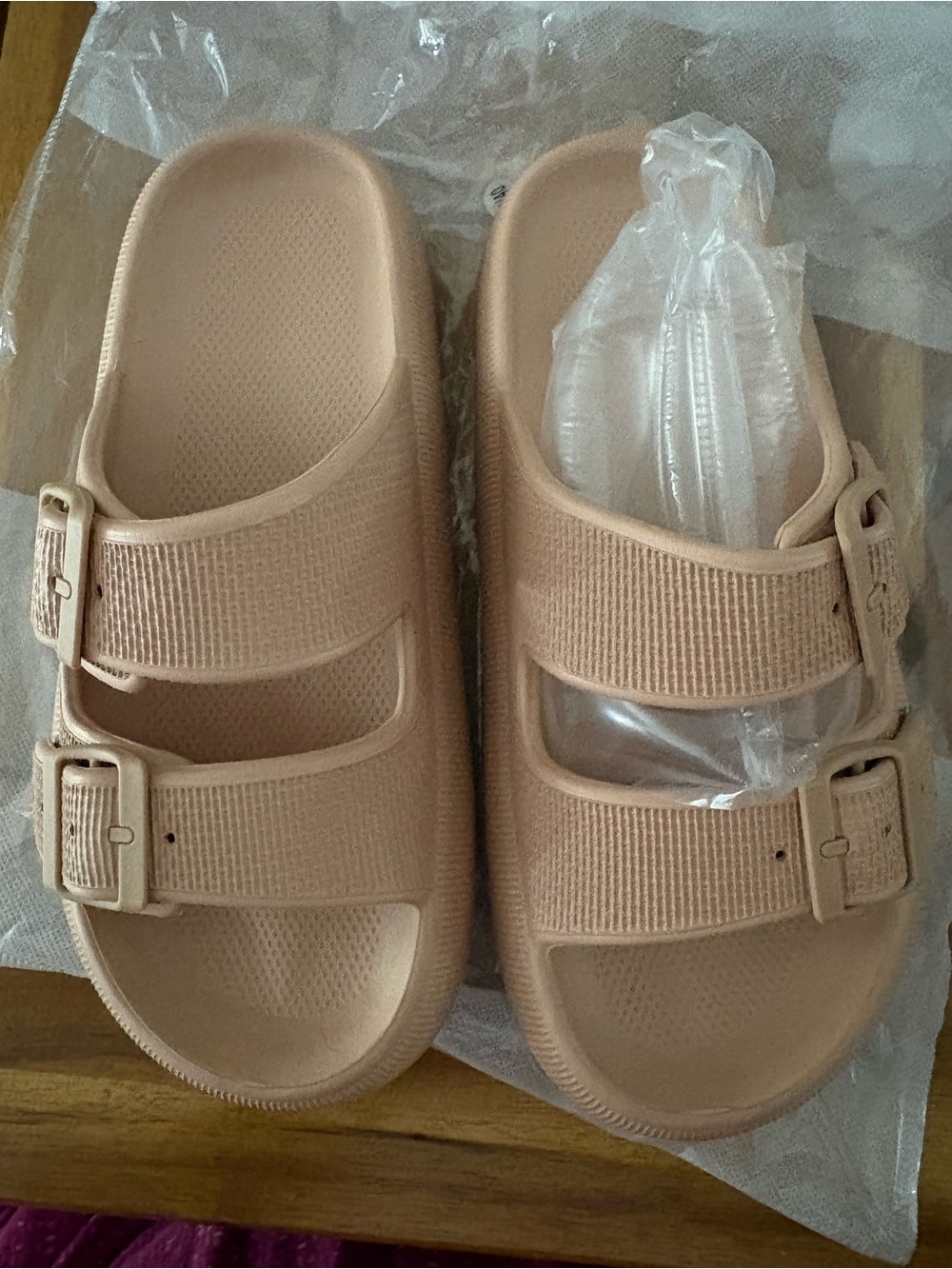 Kids Double-Buckle Slide Sandals in Blush Pink